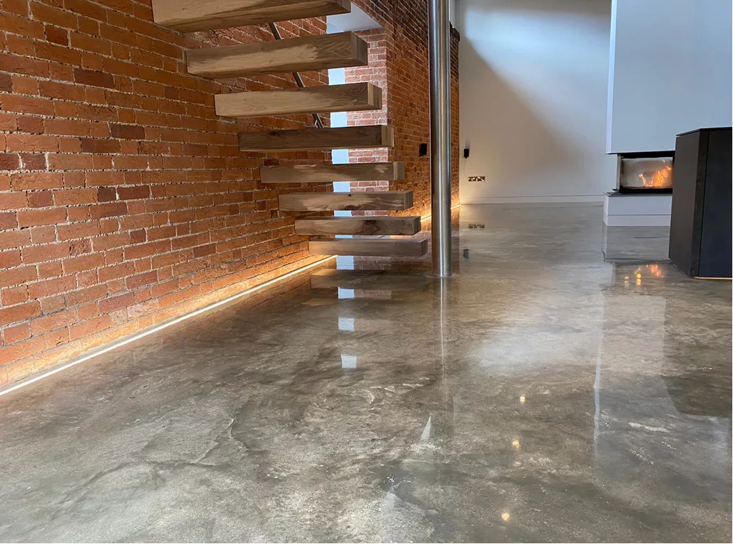 Pattern imprinted concrete flooring by PICS in modern interior space.
